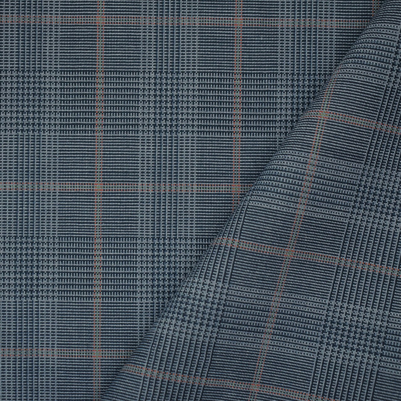 Blue-Orange-Multi Wool Poly Glen Plaid Check Shirting Woven Fabric By the Yard